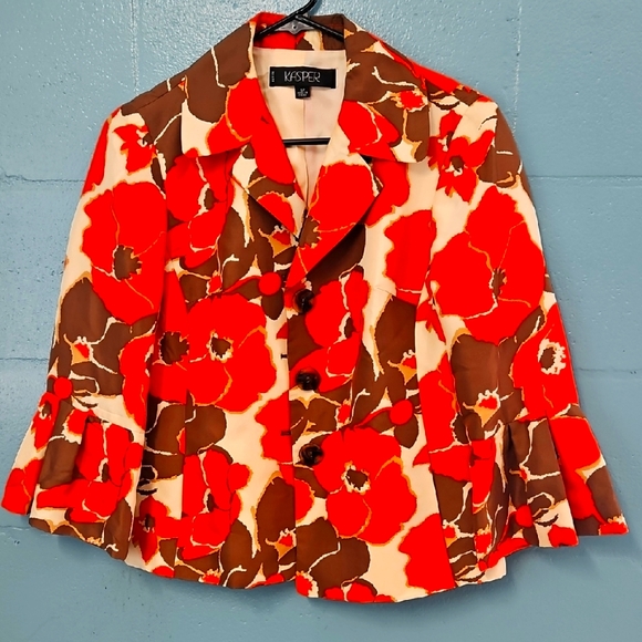 Kasper Women's Floral Jacket Bell Sleaves 6P - Picture 1 of 5